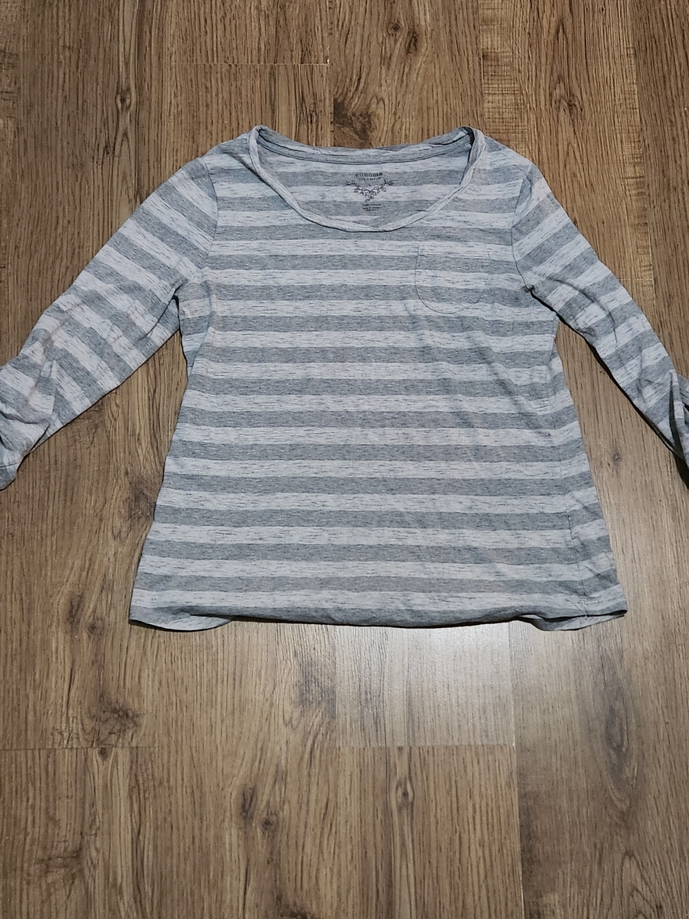 Sonoma Light Gray & White Striped Long Sleeve Top